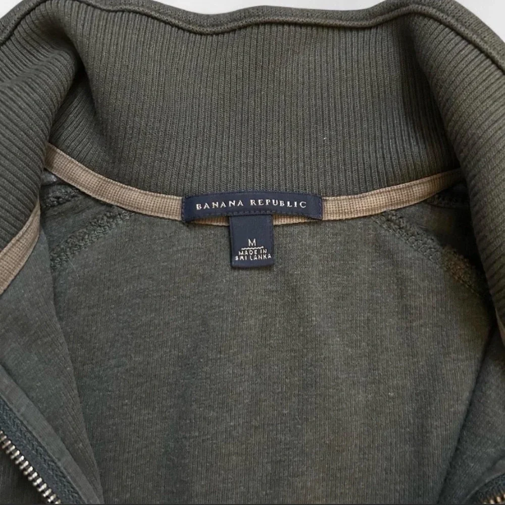 Banana Republic Olive Green Mens Lightweight Zip-Front Track Jacket with Stripe